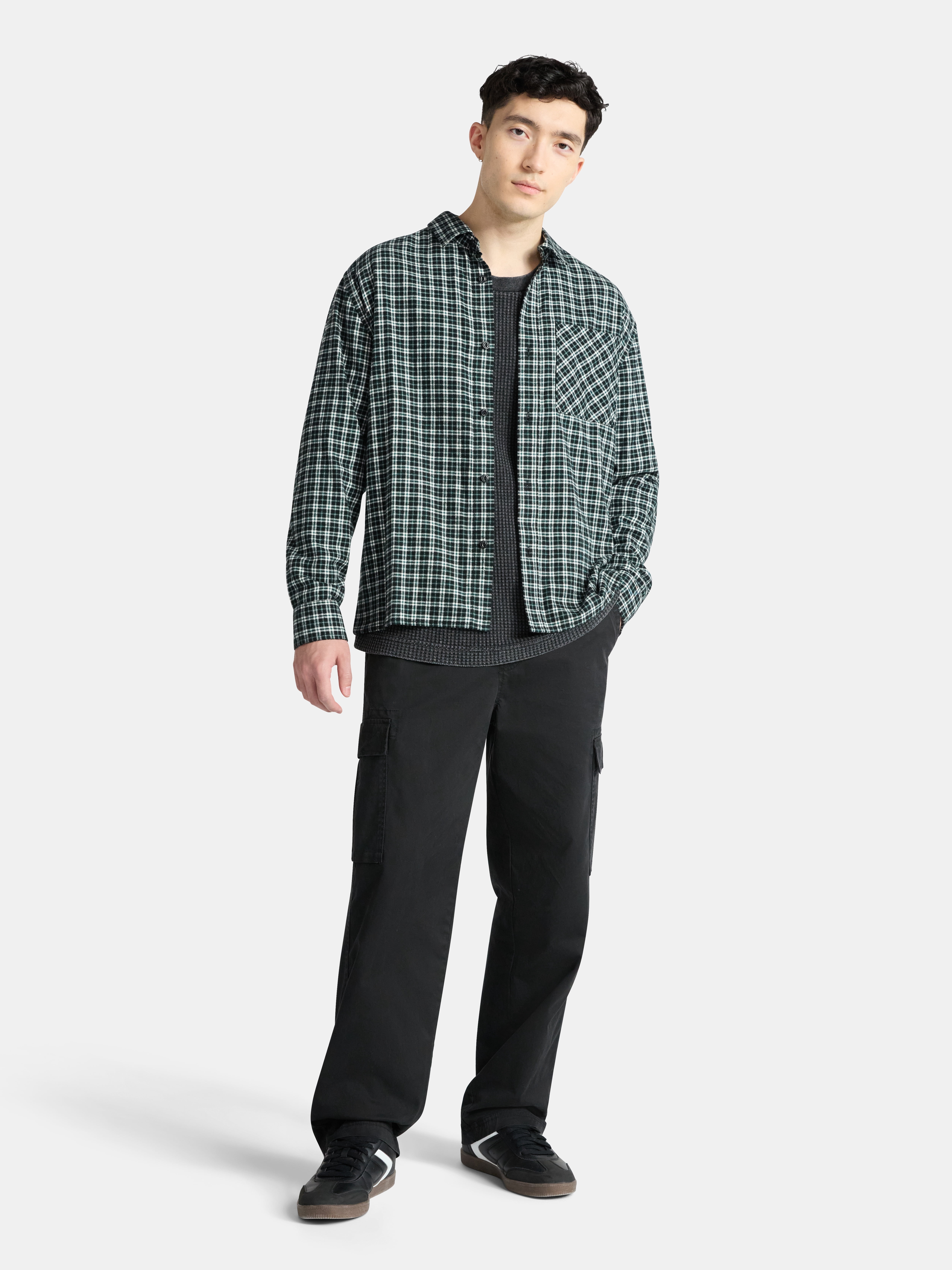 No Boundaries Cotton Long Sleeve Flannel Shirt, Men's & Big Men's XS-5XL