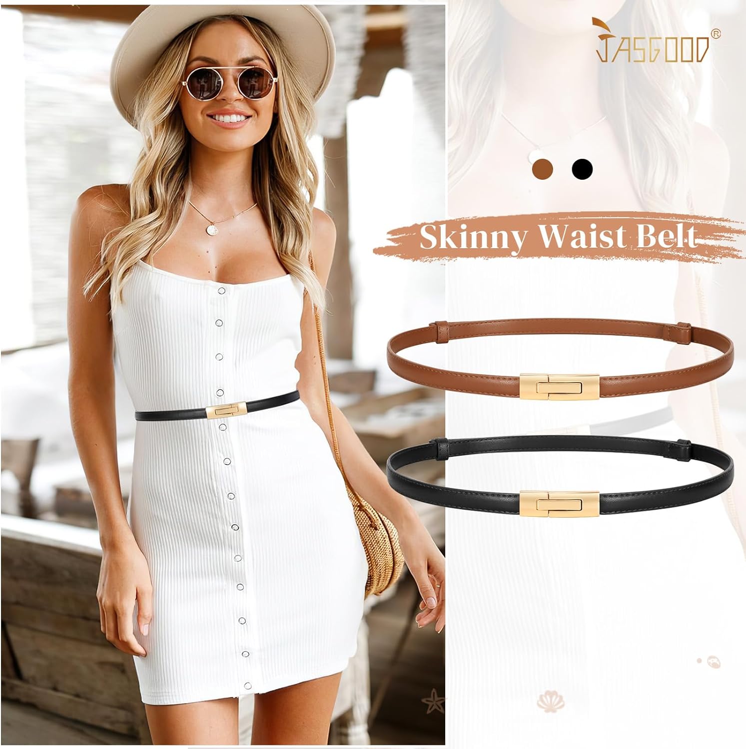 #75242 Elegant Simple & Fashionable Thin Belt WERFORU 2 Pack Women Skinny Belt for Dress,Thin Waist Belt  main image 2