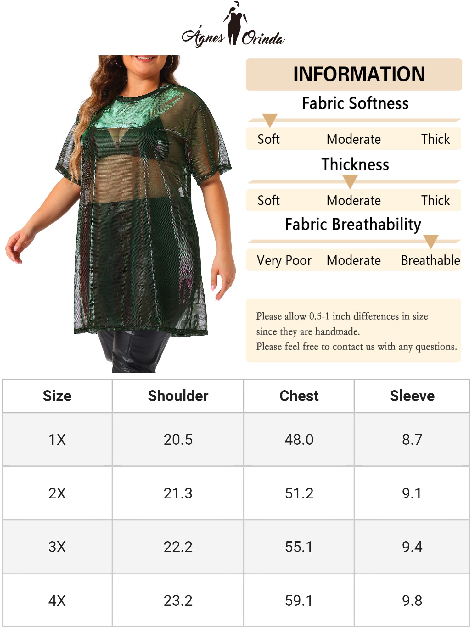 DARING DIVA Women's Plus Size See Through Holographic Long Blouse 3X Purple Green