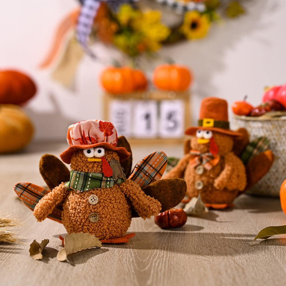 Thanksgiving Decoration Table Decor Turkey Stuffed Plush Couple 2 Pack Fall  Animal Doll Tabletop Autumn Kit for Harvest Farmhouse Indoor Outdoor ...