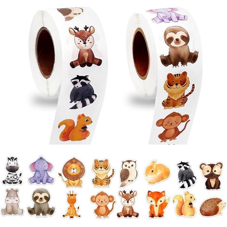 Round Sticker Fade Kids Cute Zoo Animal Reward Stickers, Sticker Roll for Toddlers (1.5 In ...