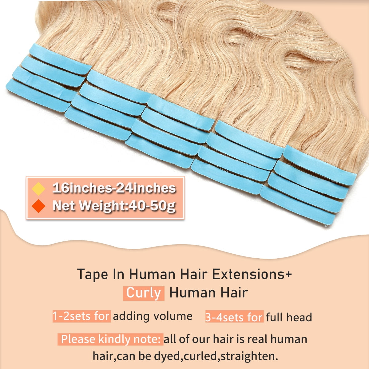 SEGO Curly Tape in Hair Extensions 100% Real Remy Human Hair Long Silky Thick Hair Gold Hair Acessories Black/Blonde/Gray/White Hair