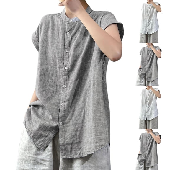 Bixock Maternity Tops Crew Neck Short Sleeve Cotton Linen Loose Pregnancy Blouse Button Down Casual Maternity Shirt Summer Maternity Clothes