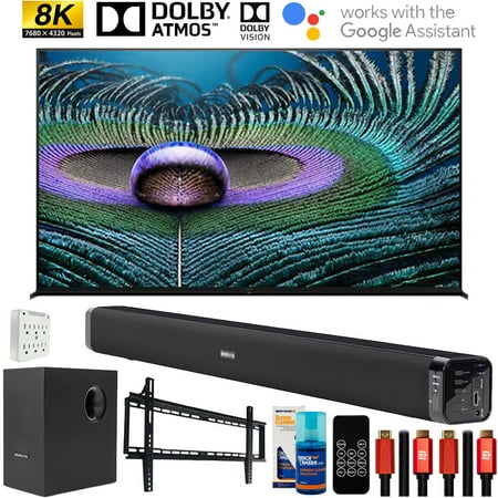 Sony XR85Z9J 85 inch Z9J Bravia XR Master Series 8K LED HDR Smart TV 2021 Bundle with Deco Gear Home Theater Soundbar with Subwoofer, Wall Mount Accessory Kit, 6FT 4K HDMI 2.0 Cables and More