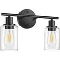 thumbnail image 6 of Bathroom Light Fixtures, 2 Light Matte Black Vanity Light, Vintage Wall Sconces Lighting, Modern Bath Wall Mounted Lights with Glass Shade, 6 of 7