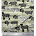 thumbnail image 1 of Soimoi Yellow Cotton Jersey Fabric Stencil Cow & Pig Animal Fabric Prints By Yard 58 Inch Wide, 1 of 3