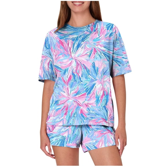 Dianli Loungewear Sleep Set Women's Casual Loose Printed Round Neck Short Sleeve Top With Shorts Cotton Blend Pajama Set Comfortable Home Lounge Comfy PJs