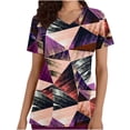 thumbnail image 1 of Veste de Travail pour Femmes, Haut Rétro à Manches Courtes avec Col en V et Poche, Blouse à Imprimé Color Block pour Usage Quotidien Décontracté, 1 of 4