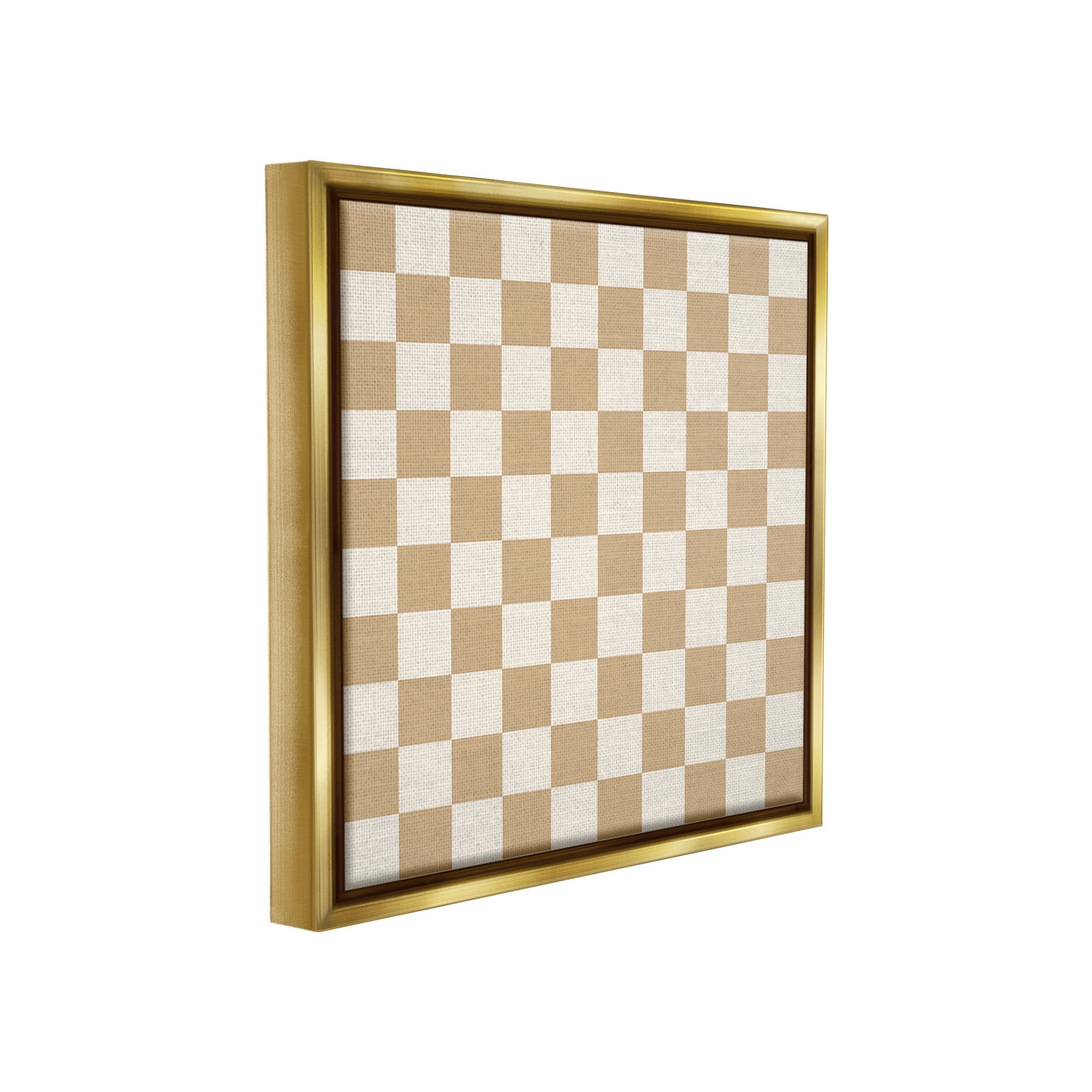Stupell Industries Neutral Checkered Pattern Abstract Painting Gold Floater Framed Canvas Art Print Wall Art, 25 x 25