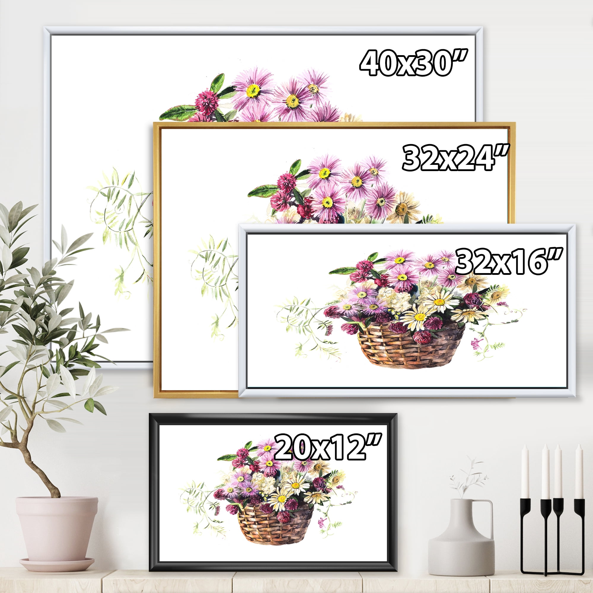 Designart 'The Basket Bouquet From Meadow Flowers' Traditional Framed Canvas Wall Art Print