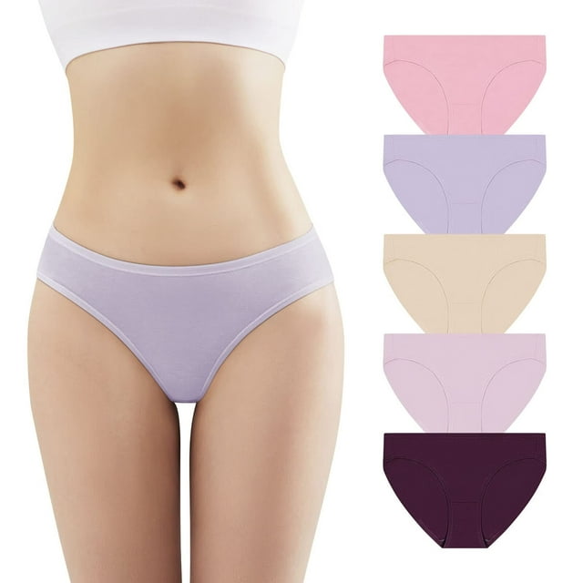 5 Pack Women's Panties Pack,Bikini LowRise Panties,Smoothing Cotton No
