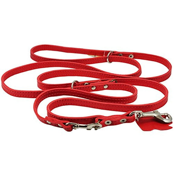 Multifunctional Leather Dog Leash, Adjustable Schutzhund 6 Way European Lead 49"-94" Long, 1/2" Wide (12 mm) Small to Medium Dogs