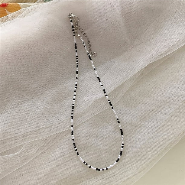 Nvzi Gargantilla de cuentas de semillas de arcoíris, collar de cuentas de vidrio de colores, collar de cuentas de arroz, collar hecho a mano, gargantilla de playa, cadena de joyería estilo D