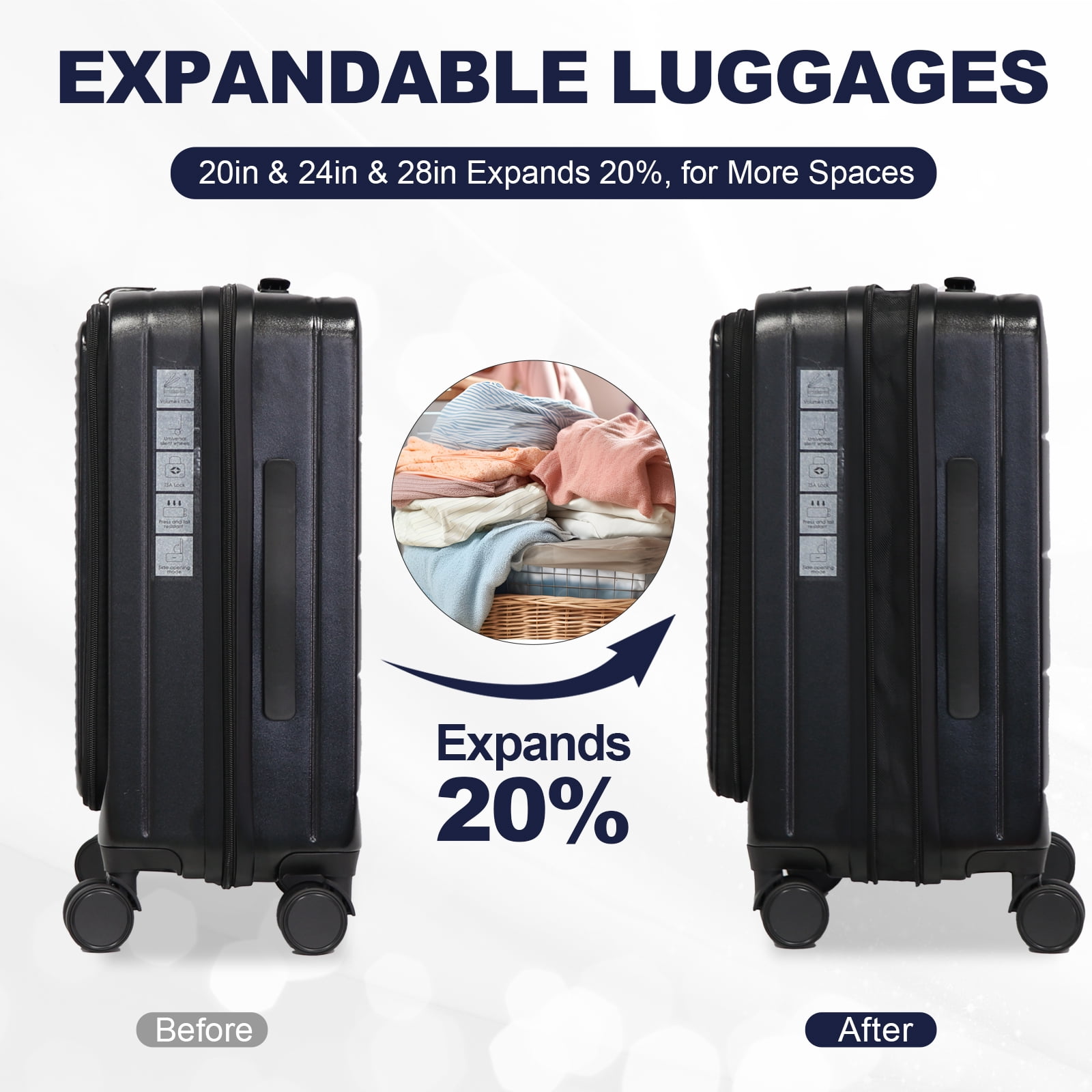 Luggage With Front Opening, Hardshell Suitcase, Grey