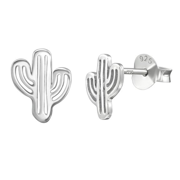 925 Sterling Silver Cutout Cactus Stud Earrings