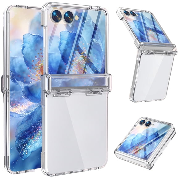 Dteck Case with Built-in Front Screen Protector for Samsung Galaxy Z Flip8,Shockproof PC Case Hinge Protection Transparent Cover for Galaxy Z Flip8,Clear