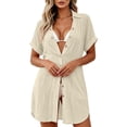 thumbnail image 5 of Pounoo Women's Cover Ups Button Front Short Sleeve Shirt Dresses Beach Vacation Style Lightweight Breathable Loose Fit Tops Gift, 5 of 7