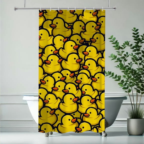 RKSupls Shower Curtain, Cute Yellow Rubber Duck Polyester Shower Curtain with Hooks for Chic Elegant Home Bathtub Bathroom Decor Washable Curtains