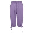thumbnail image 5 of Mlqidk Pedal Pushers for Women Bermuda Shorts Trendy Summer Elastic Waist Knee Length Plus Size Shorts Dressy Casual Linen Capris with Pockets Purple L, 5 of 6