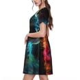 thumbnail image 2 of Balery Neon Spectrum Cat Portrait Vestidos sueltos de manga corta para mujer, vestidos de verano 2025, vestidos casuales de corte A con vuelo., 2 of 6