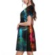 thumbnail image 2 of Balery Neon Spectrum Cat Portrait Vestidos sueltos de manga corta para mujer, vestidos de verano 2025, vestidos casuales de corte A con vuelo., 2 of 6