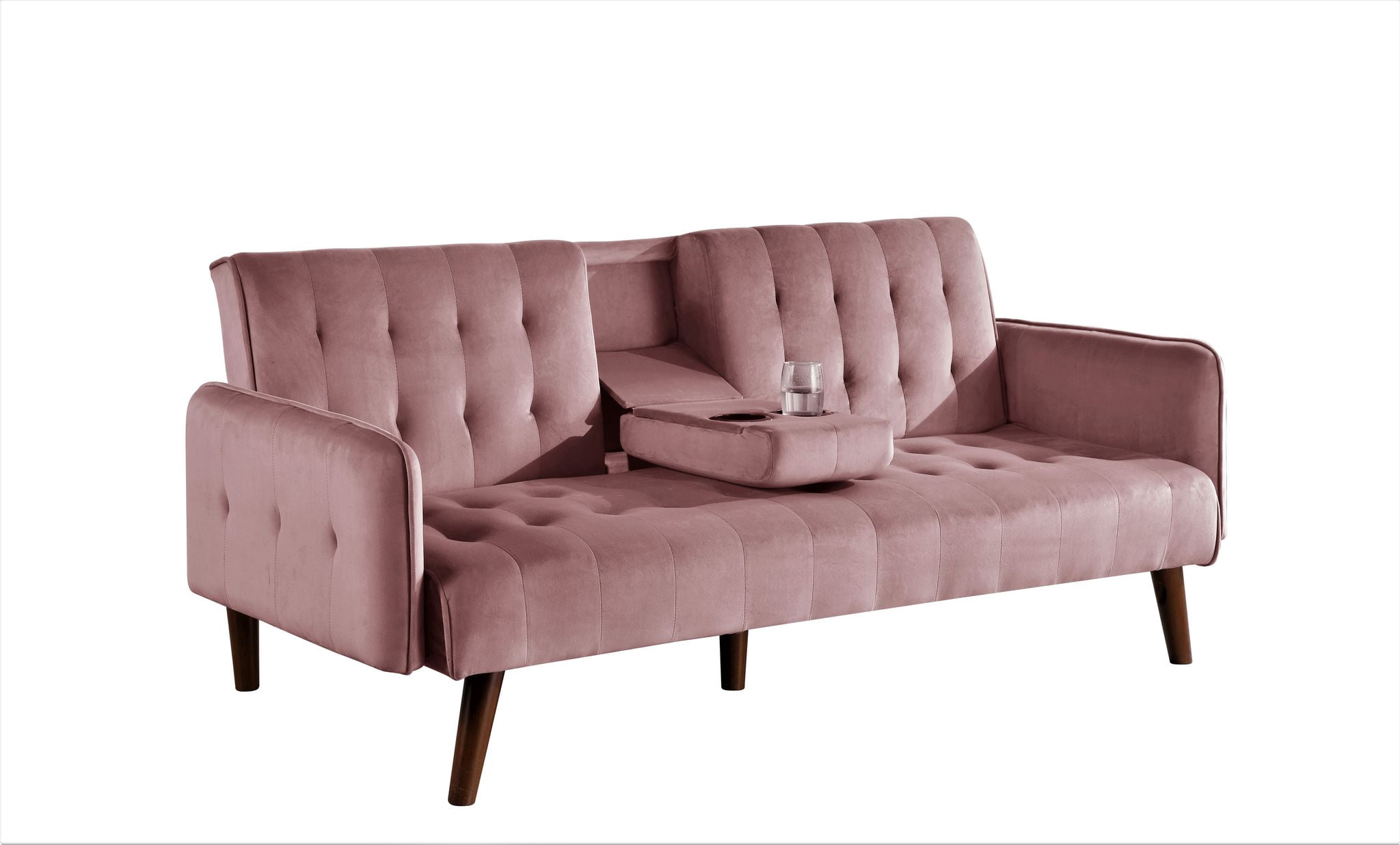 Gewnee 72" Sleeper Sofa Bed, Convertible Linen Futon Couch with Folding Backrest with Cup Holder,Modern Couch for Home and Guest Room，Pink