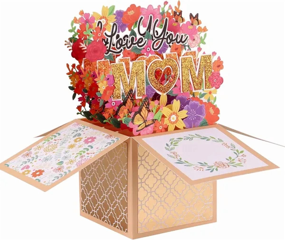 Yellow 3D Pop-Up Mother’s Day Card, Best Mom Ever Handmade Flower Greeting Card with Envelope & Notecard for Mom