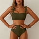 thumbnail image 4 of Trajes de baño para mujer, traje de baño de bikini de tirantes sin espalda de color liso para mujer, conjunto de bikini con bloques de color y hombros descubiertos, trajes de baño para mujer, trajes d, 4 of 5