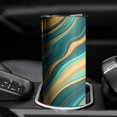 thumbnail image 3 of 20oz Teal Gold Wave Marble Pattern Skinny Tumblers Stainless Steel Tumbler with Lid and Straw,Vacuum Insulated Double Wall Travel Tumbler Cups with Cleaning Brush for Coffee,Tea, 3 of 6