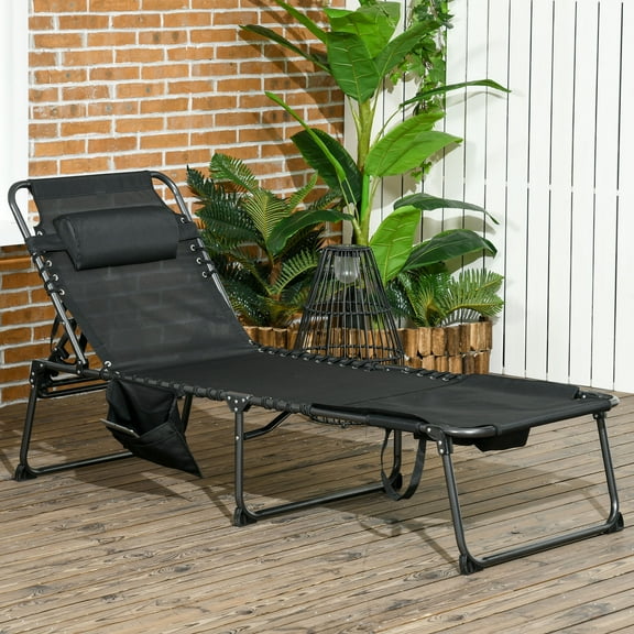 Outsunny Folding Chaise Lounge, Reclining Tanning Chair, Black
