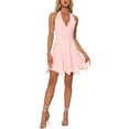 thumbnail image 1 of Vestido de cóctel sin mangas con escote en V profundo y espalda descubierta para mujeres Inspire Chic, mini vestido rosa claro L, 1 of 6