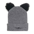 thumbnail image 2 of SYMOID Gray Cat Ear Beanie for Women - 100% Polyester Warm Winter Hat, Fluffy Ears & Embroidered Cat Face, Cuffed Ribbed Knit, One Size Fits Most,Size Free Size, 2 of 3
