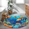 thumbnail image 4 of Ocean Coral Fish Round Area Rug 4 FT, Non Slip Indoor Outdoor Rug, Colorful Underwater World Seagrass Washable Soft Circular Carpet Non-Shedding Floor Mat for Coffee Table Nursery Foyer Balcony, 4 of 8