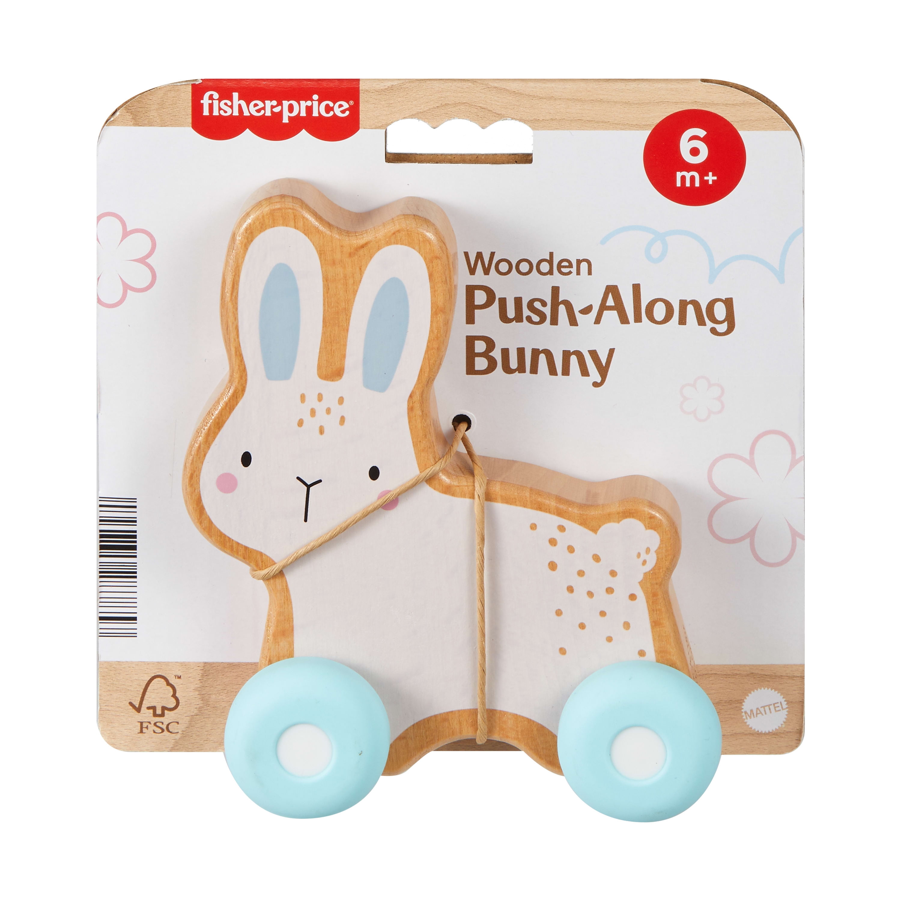 Fisher-Price Wooden Push-Along Bunny Toy Vehicle for Baby Crawling Play. 1 Wood Piece
