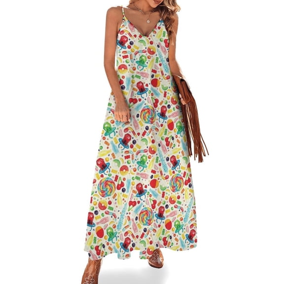 Candy Pattern - White Sleeveless Dress Loose Women's Dress Dresses Luxury Evening Dresses