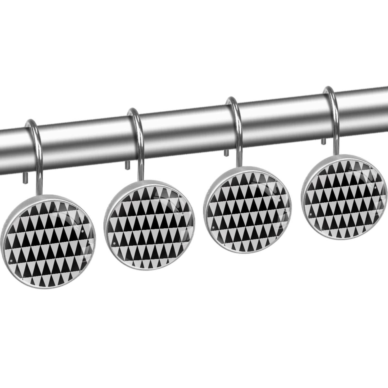 Black White Chevron Shower Curtain Hooks（Set of 12）for Home Hotel Shower Rods Bathroom Crystal Glass Print Stainless Steel Round Curtain Hooks