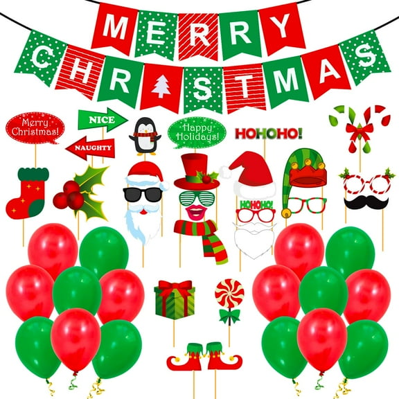 FH Christmas Party Decorations Items Kit - 68Pcs for Christmas and New Year Party Celebration | Merry Christmas Banner (Cardstock) | Christmas Props for Kids | Christmas Party Decoration