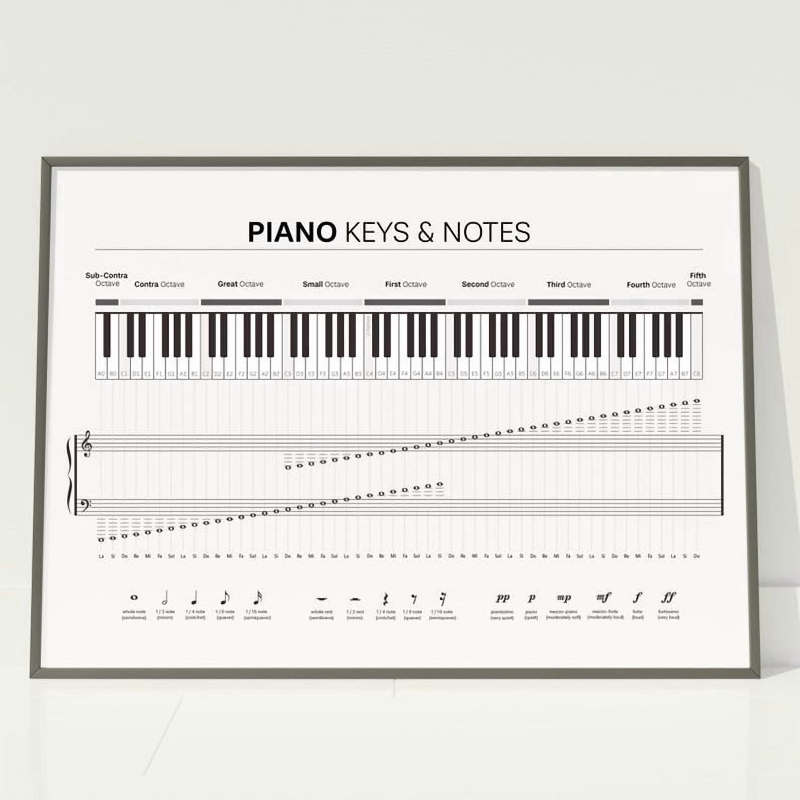 Piano Keys and Notes Chart Music Education Poster 16x24 UNFRAMED