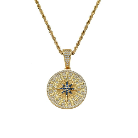 14K Yellow Gold Compass Pendant Iced Out Hip Hop Jewelry Bling 5A Hip Hop Pendant Necklace