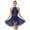 Navy Blue, variant on TiaoBug Womens Lyrical Dresses Rhinestone Halter Neck Leotards Figure Skating Dance Dress Royal Blue M