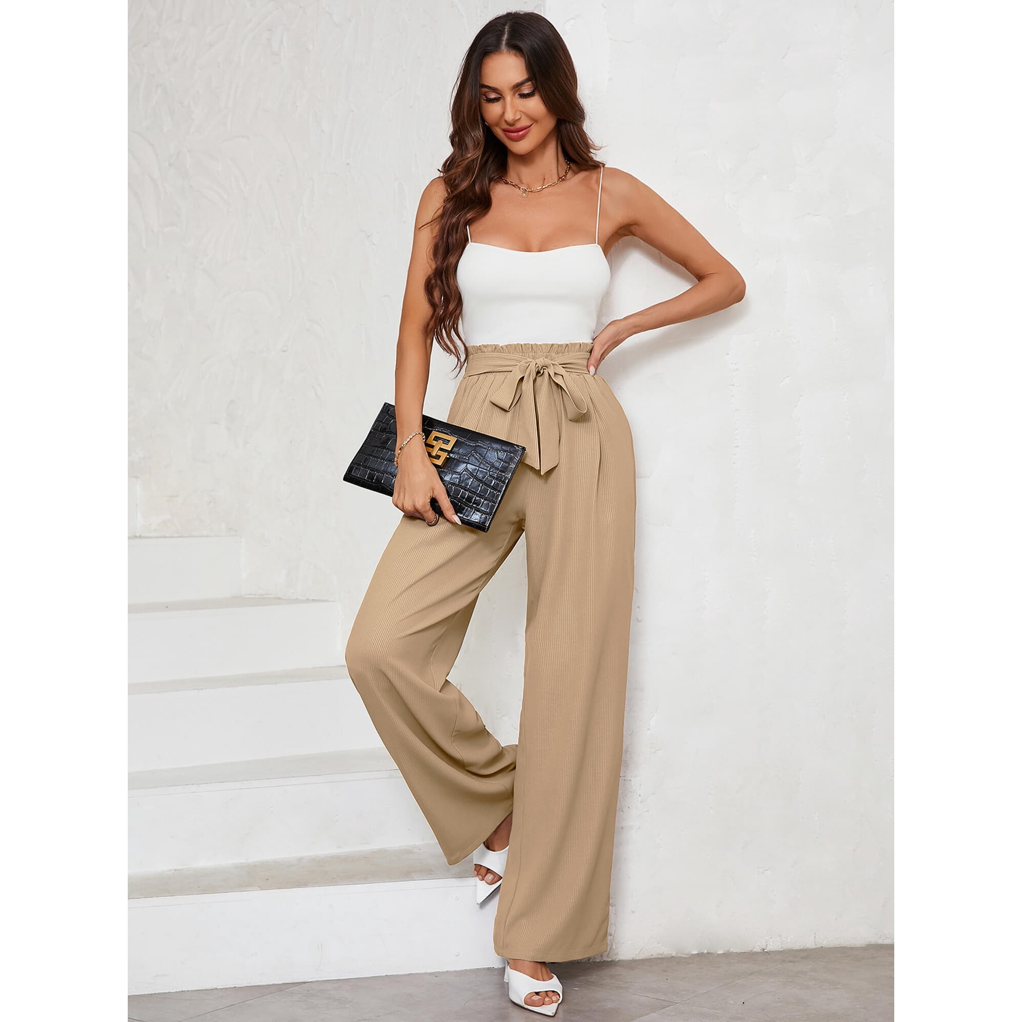 Chiclily Women Wide Leg Pants with Pockets High Waist Loose Belt - Main Image