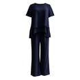 thumbnail image 6 of MLCDZ Plus Size Mother of Bride Pant Suits 2 Piece Chiffon Sets Round Neck Short Sleeves Top and Flowy Baggy Pants Ruffle Layers Wedding Guest Outfit, 6 of 7