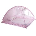 thumbnail image 4 of Red de cuna plegable de alambre de acero, transpirable, color rosa, para cuna de bebé, instalación gratuita, 4 of 12