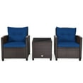 thumbnail image 2 of Gymax 3PCS Outdoor Patio Rattan Conversation Set Garden Yard w/ Navy Cushions, 2 of 10