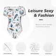 thumbnail image 4 of KLL Women 's Crew Neck Bodysuit Jumpsuits Undersea Animals Print Short onesies Stretch T Shirts, 4 of 7