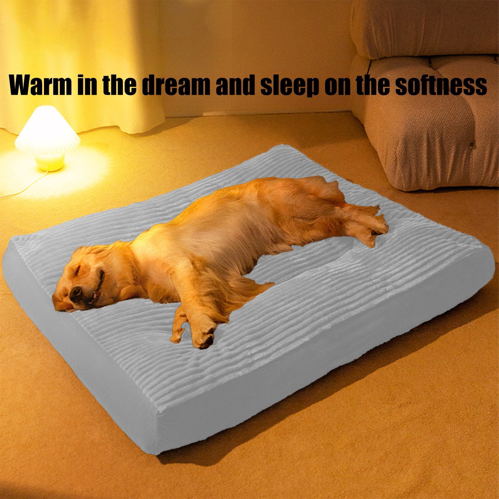 Dog Bed Washable Thick Cushion Mat for Large Breeds Indoor Pet Mattress Warm Sleeping Pad(Gray-S)