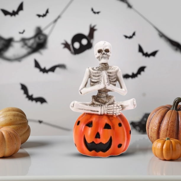 Halloween Esqueleto Calabaza Cráneo Resina Ornamento | Cabeza de calabaza Decoración colgante | Decoración del festival multicolor pintada a mano | 7.48x3.94x3.15in | Espectacular acento de la