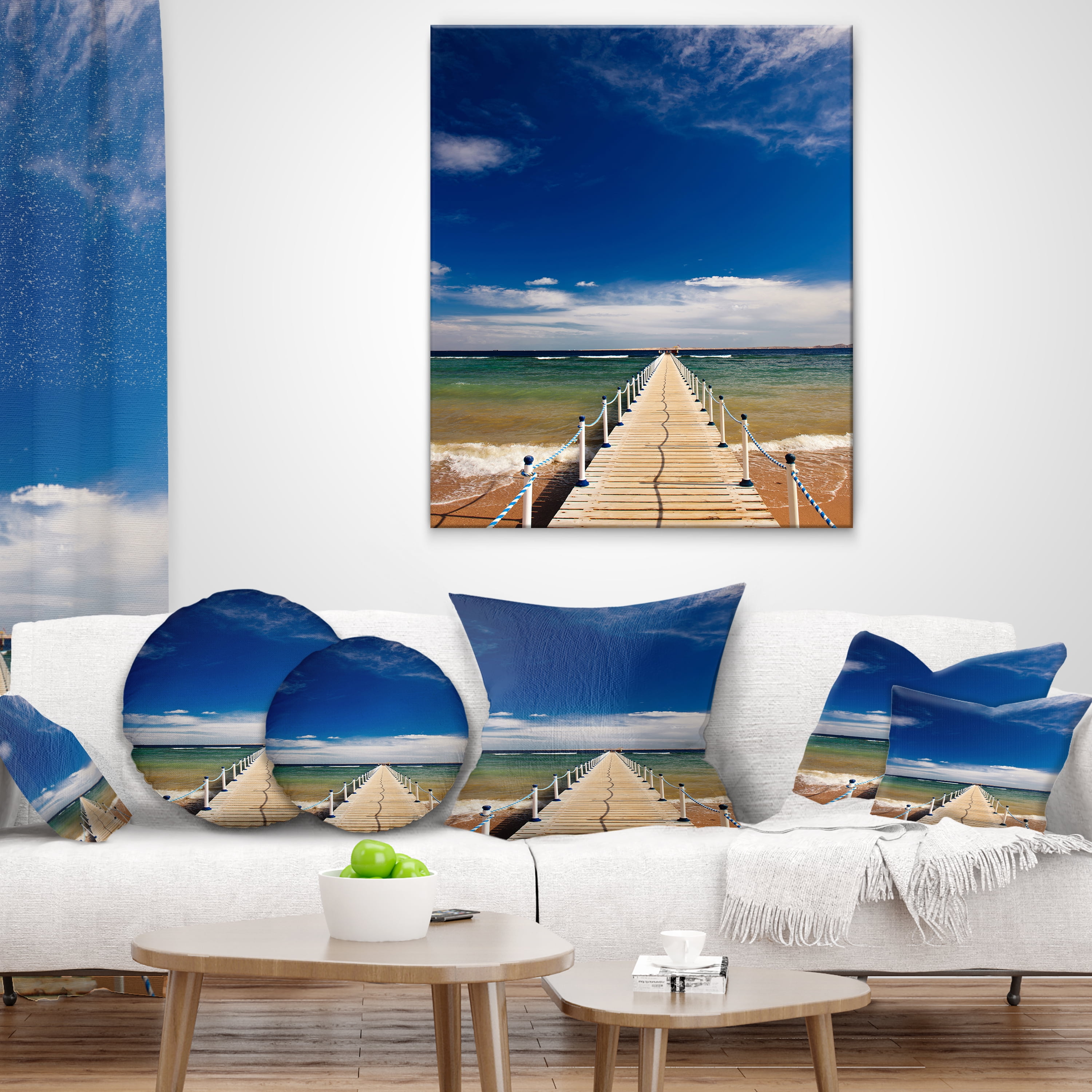 Designart Long Pontoon in Sea - Photographic Throw Pillow - 12x20