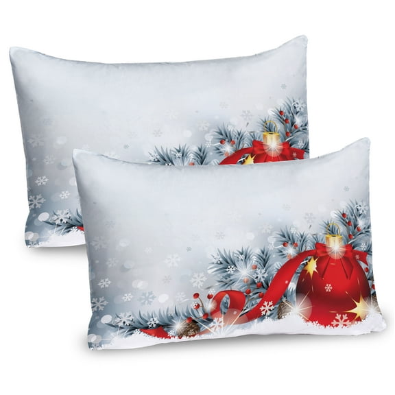Ambesonne Christmas Pillow Sham 2 Pack, Snow Balls, 30"x20", White Red