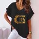 thumbnail image 3 of Camiseta de Manga Corta con Cuello en V con Impresión de Girasol, Algodón Casual Y Top de Cáñamo, 3 of 4